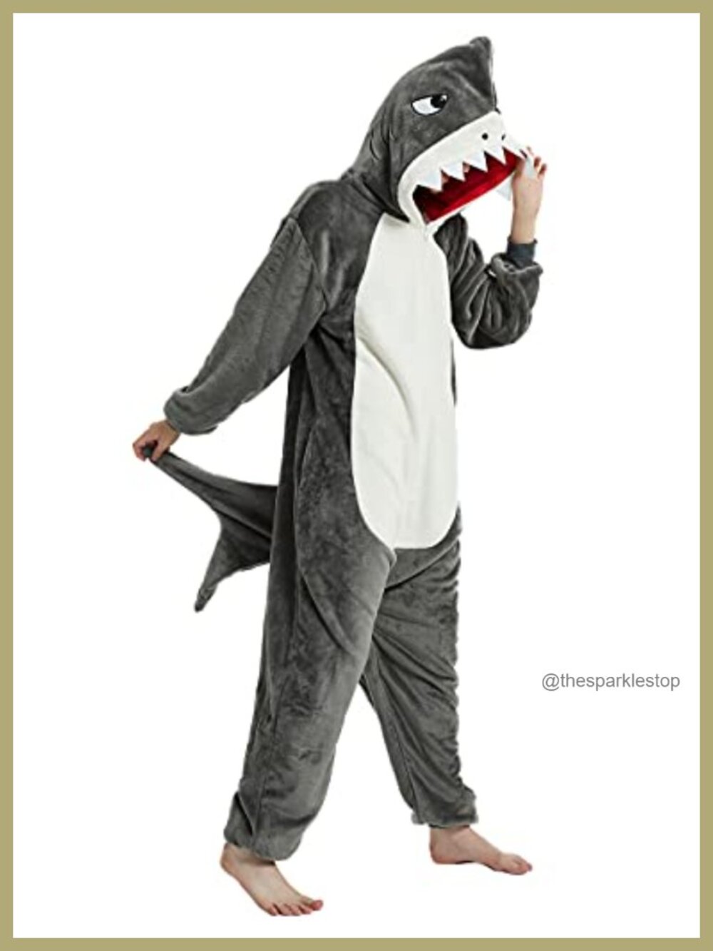 Plush Fleece Shark Onesie Adult Animal Costume Hooded Pajamas Cosplay